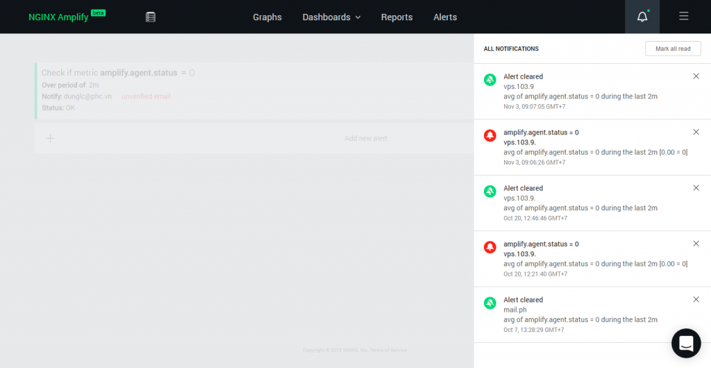 Thông báo thời gian thực NGINX Amplify