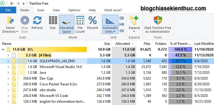Cách tìm File/ Folder đang chiếm dung lượng lớn trên Windows