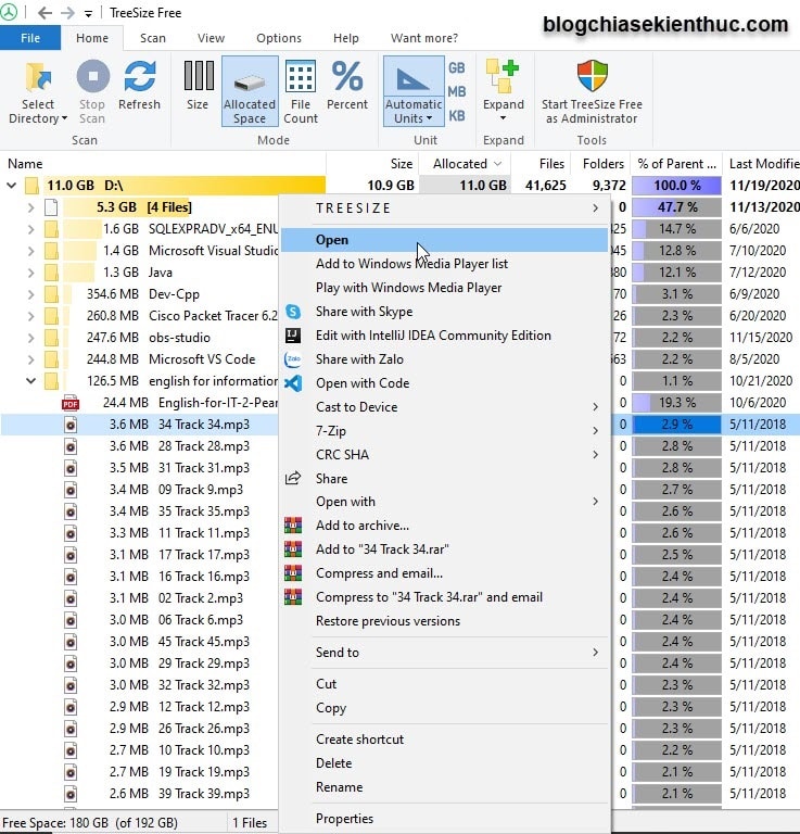 Cách tìm File/ Folder đang chiếm dung lượng lớn trên Windows