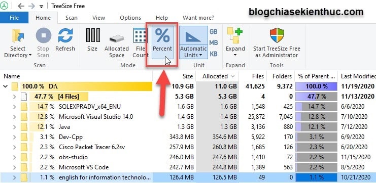 Cách tìm File/ Folder đang chiếm dung lượng lớn trên Windows