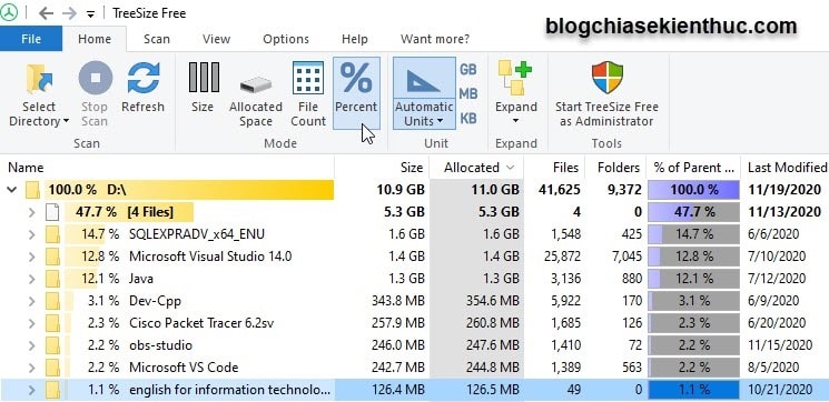 Cách tìm File/ Folder đang chiếm dung lượng lớn trên Windows