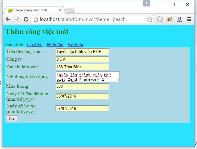 Cho phép tùy chọn Giao diện trong Spring Web MVC framework